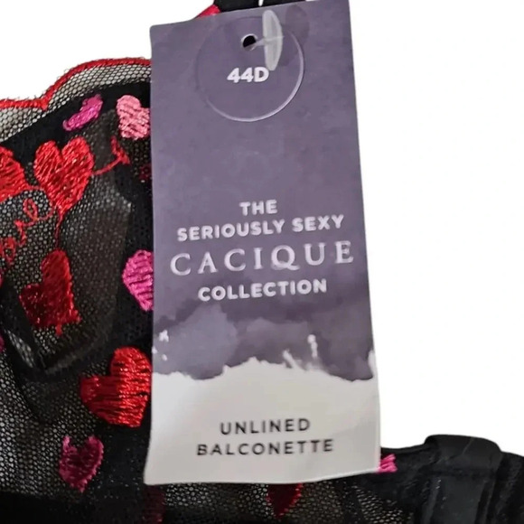 Cacique Heart Embroidered Unlined Balconette Bra Black Size 44D NWT - Picture 6 of 8